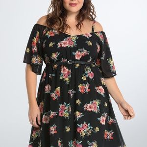 Torrid Floral Chiffon Cold Shoulder Dress 2x
